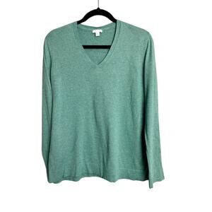 J. Jill Silk Cotton Blend V-Neck Sweater- Size M | Sage Green|Lightweight Knit